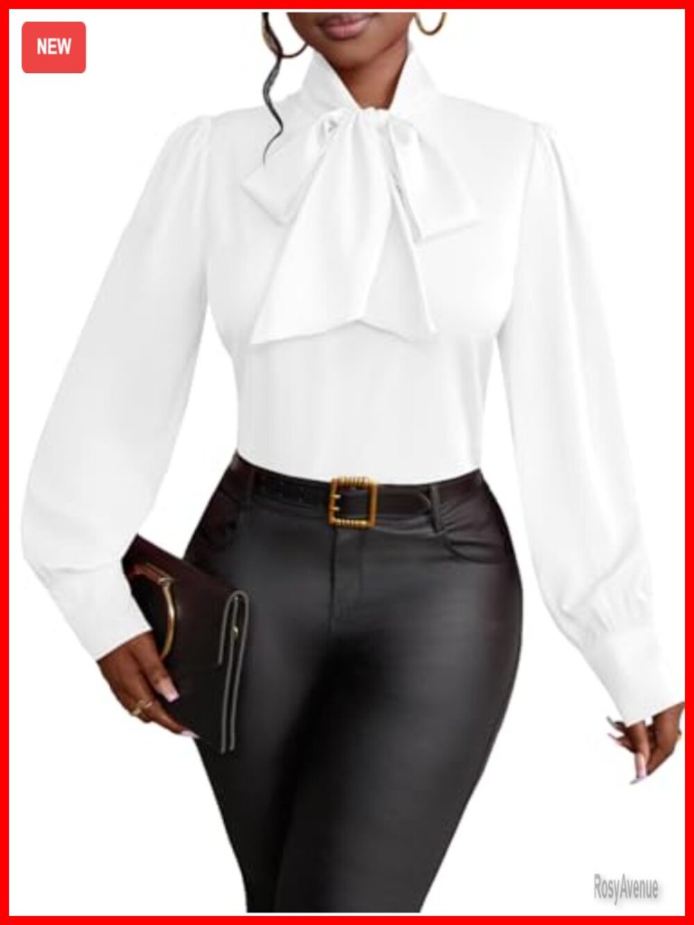 Women's Long Sleeve Bow Tie Neck Blouse Elegant Office Work Top